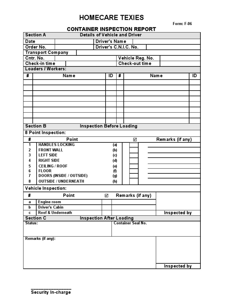 Container Inspection Report Template | PDF | Technology & Engineering