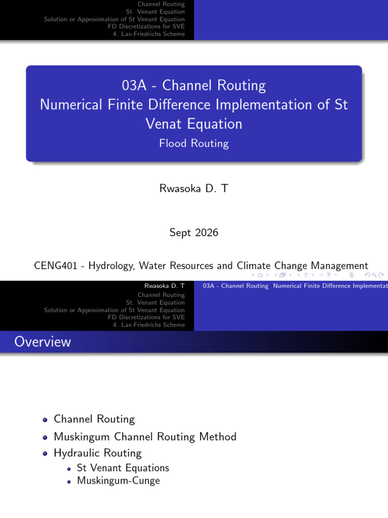 Routing 03A Flood Routing Channel Routing SV1D FD | PDF | Finite ...