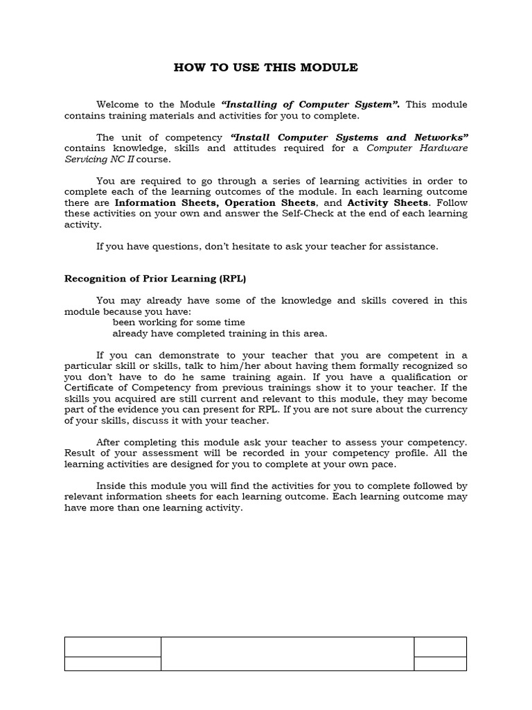 MODULE 4 - Installing of Computer Systems and Networks | PDF | Computer ...