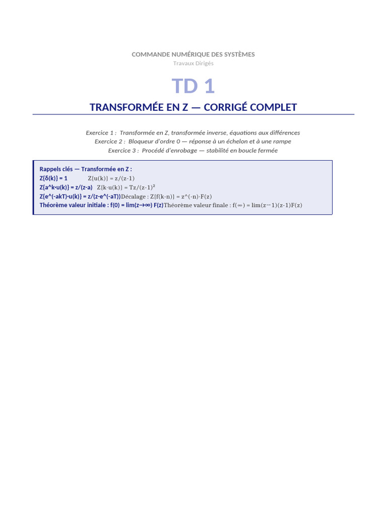 TD1 Corrige Complet | PDF | Fonctionnalités et modélisations | Calcul