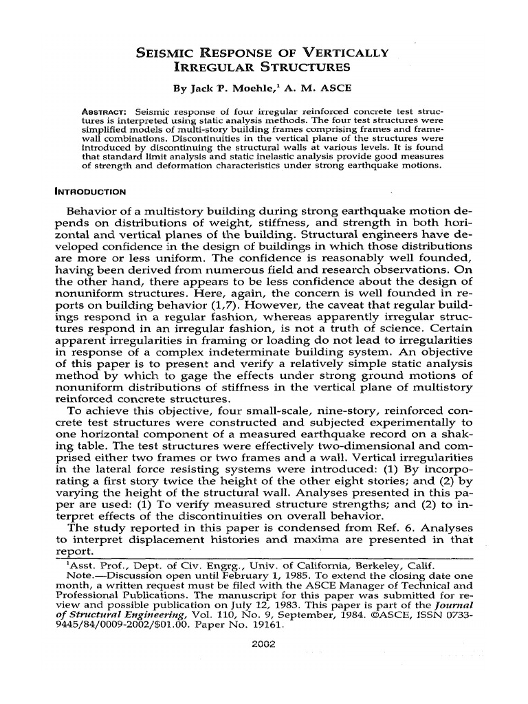 1984 Moehle Seismic Response of Vertically Irregular Structures | PDF ...