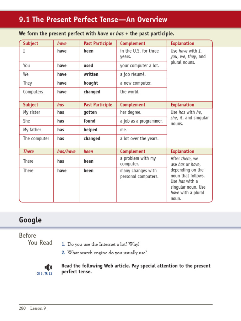 Present Perfect Practice in Reading Comprehension 1 | PDF