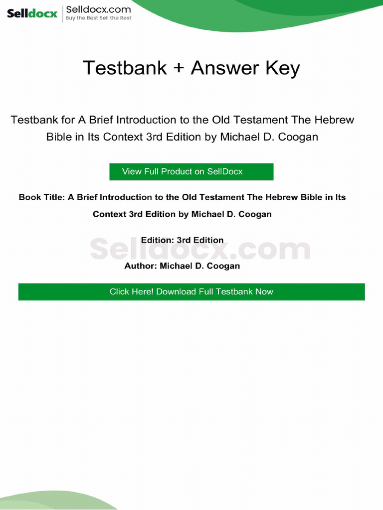 A Brief Introduction to the Old Testament the Hebrew Bible in Its ...