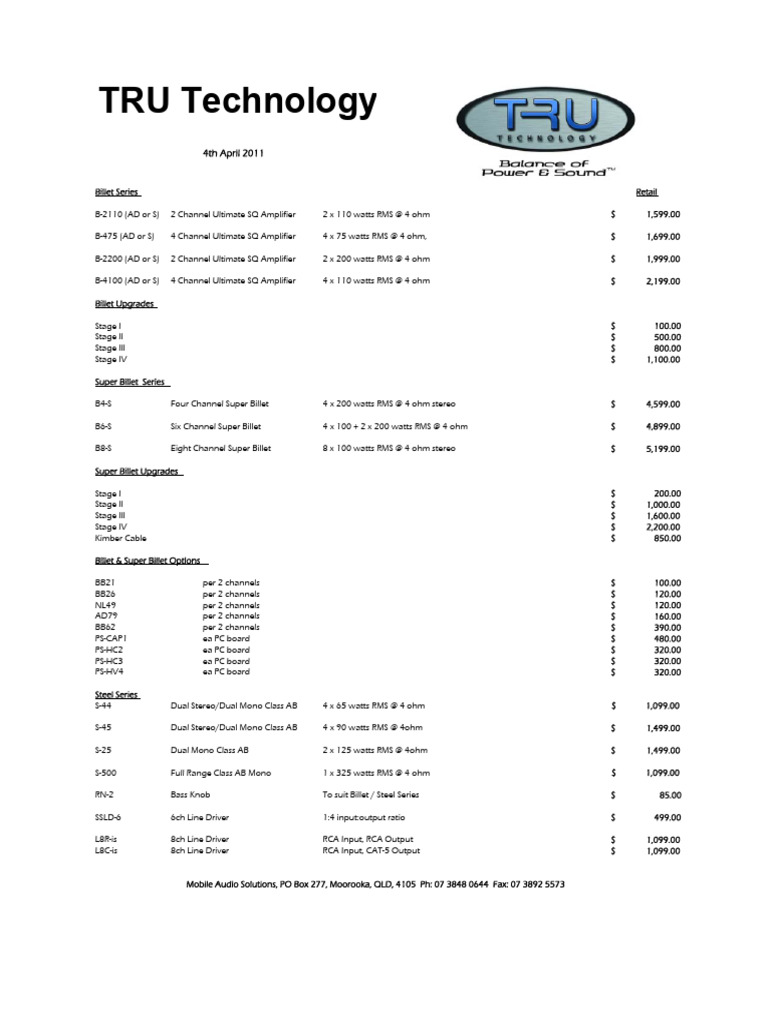 Tru Technology Pricelist (3) | PDF | Amplifier | Sound Production