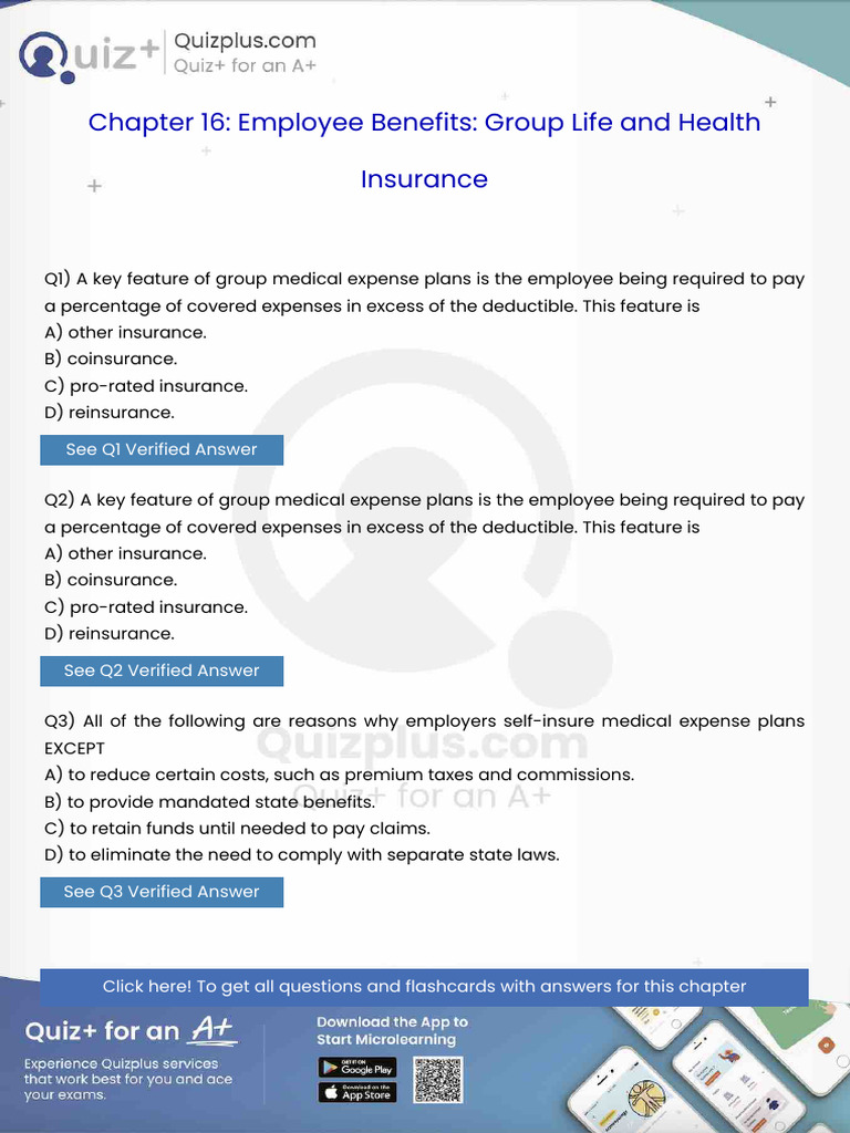 A Key Feature of Group Medical Expense Plans is the Employee Being ...