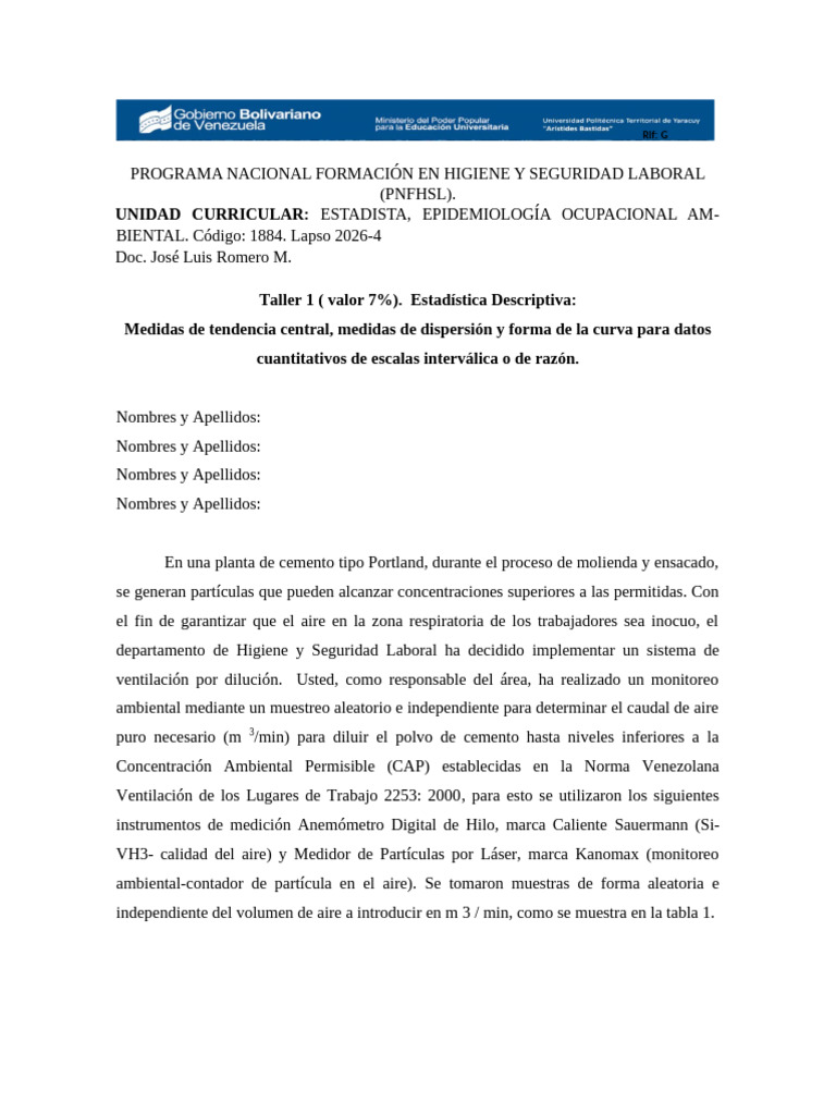 1 Er Taller de Estadistica Descriptiva EEOA 2026 | PDF | Seguridad y ...