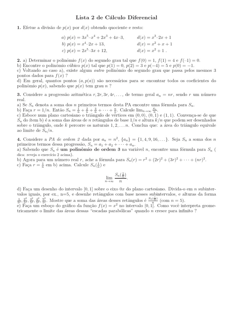 2015 - Lista 2 | PDF | Limite (Matemática) | Matemática elementar