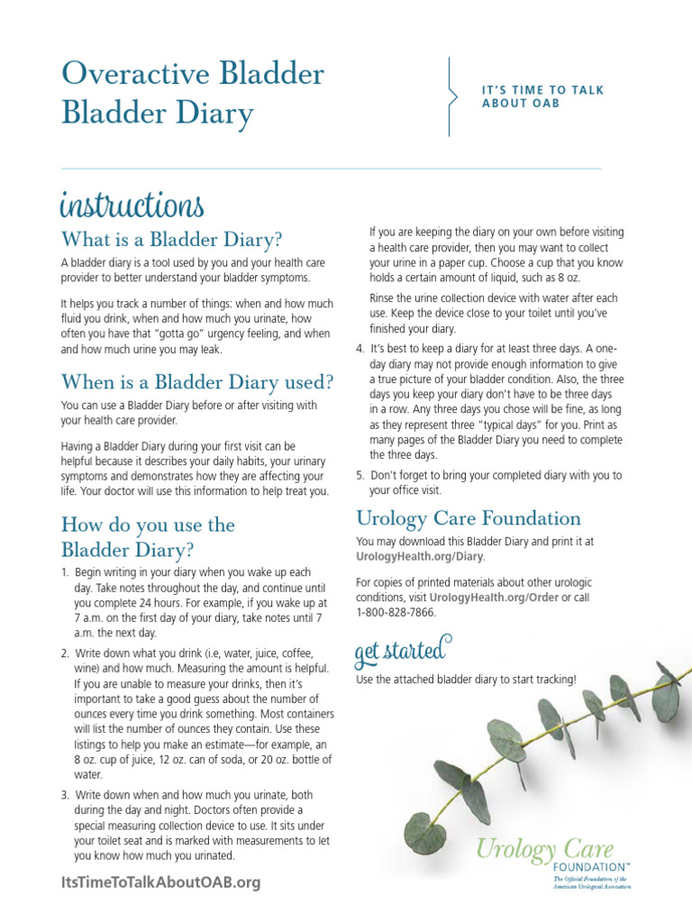 Overactive Bladder OAB Bladder Diary | PDF | Urinary Incontinence ...