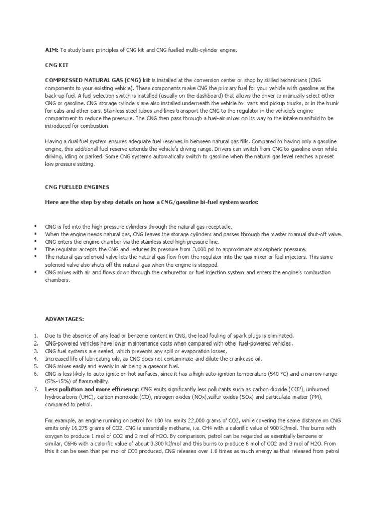Cng Kit Experiment Pdf Natural Gas Combustion