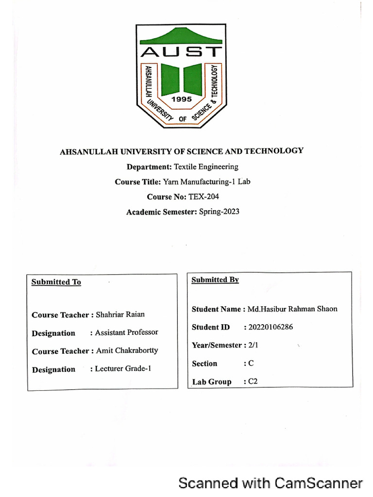 Yarn Lab-I Reports | PDF