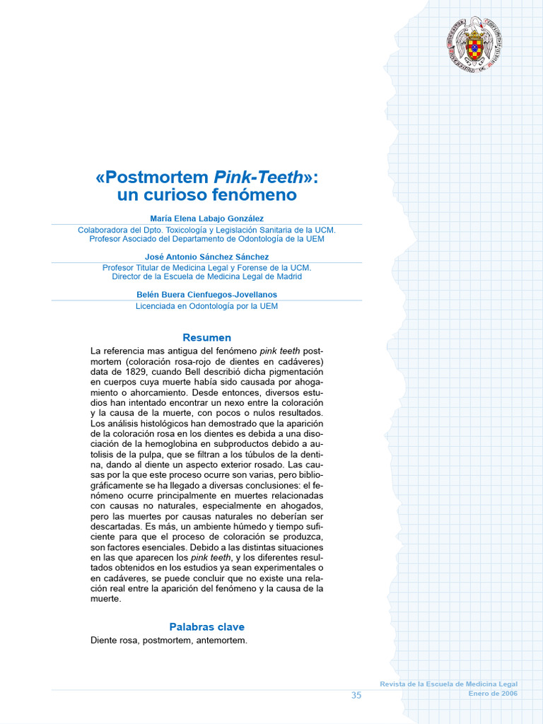 Postmortem Pink Teeth Un Curioso Fenome | PDF | Ramas de Odontología ...