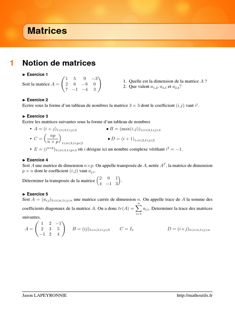 03 Exercices Matrices | PDF | Matrice (Mathématiques) | Algèbre linéaire