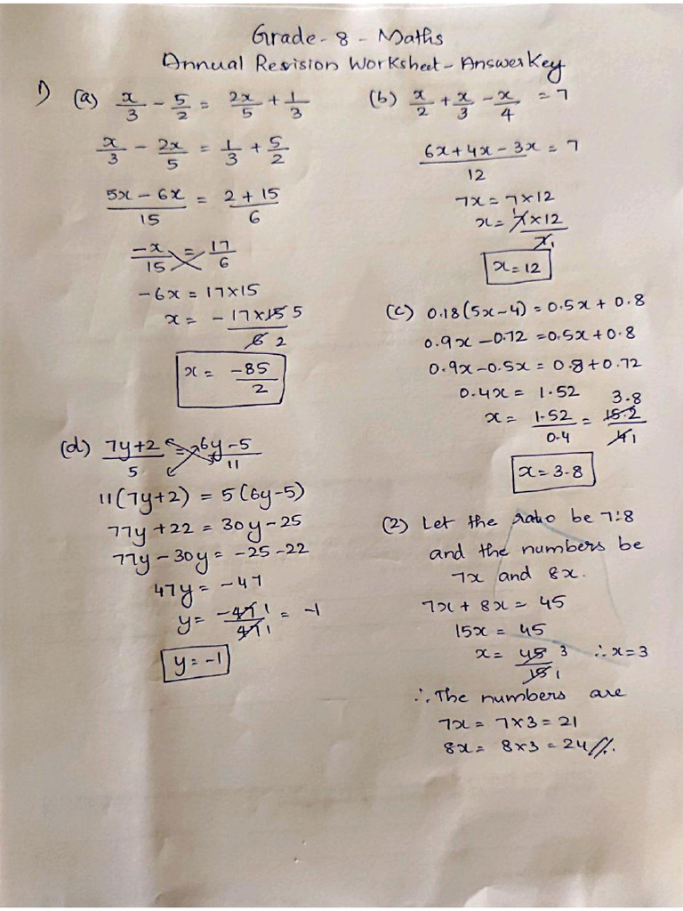 Class 8 Revision Ans Key | PDF