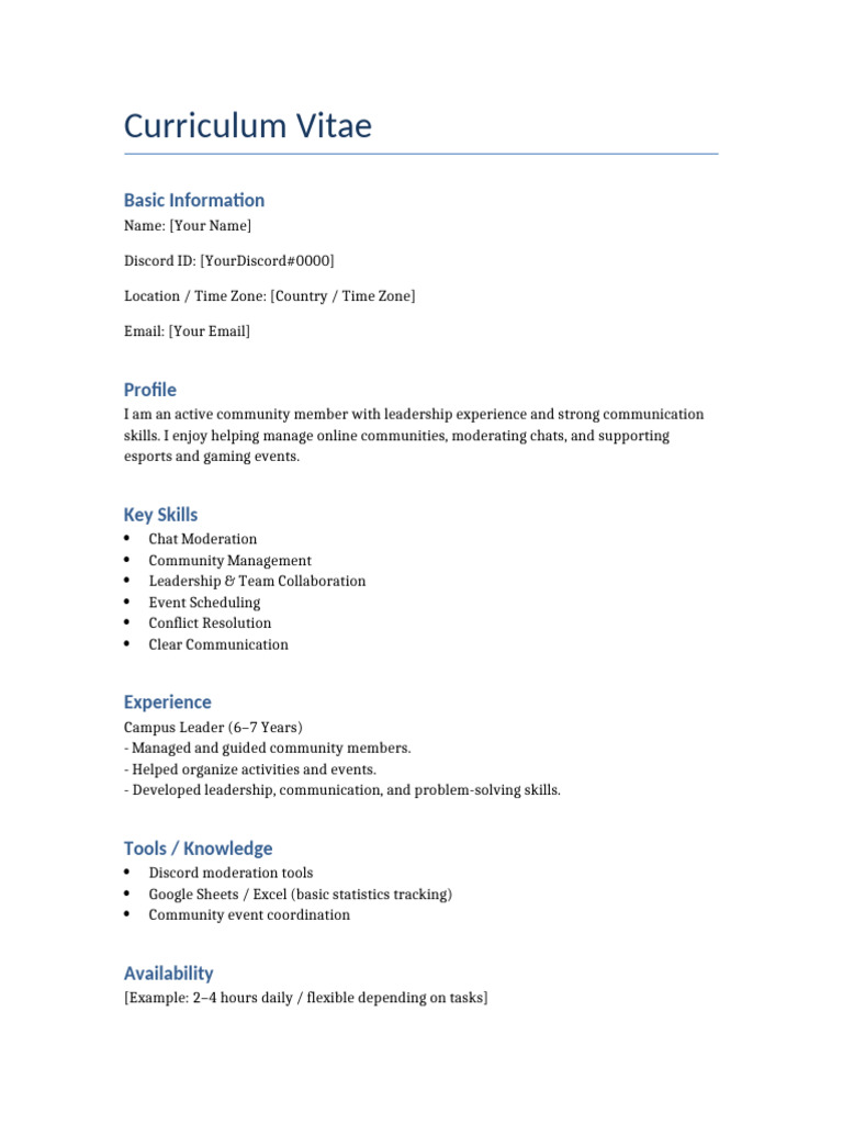 Community Moderator CV Template | PDF