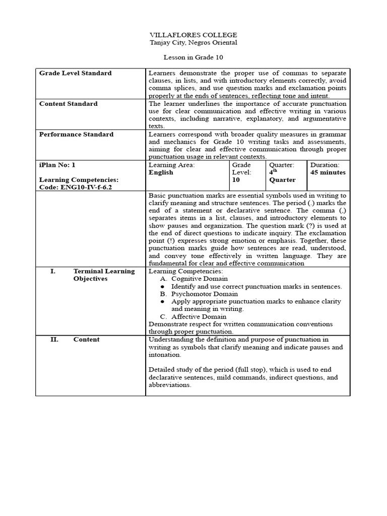 Lesson-Plan-Group-5.docx | PDF | Punctuation | Learning