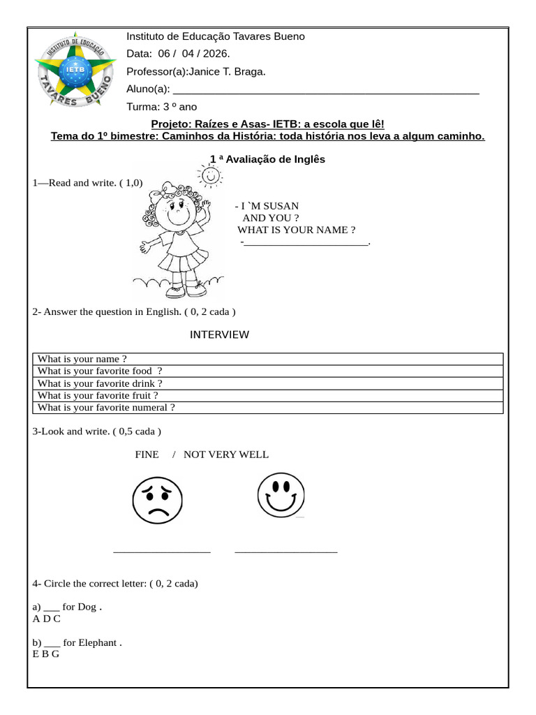 Prova de Ingles 3 Ano. 26 | PDF