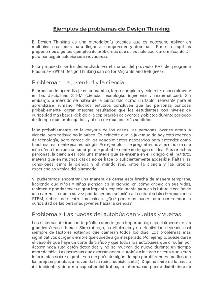 Ejemplos de Problemas de Design Thinking | PDF | El pensamiento de ...