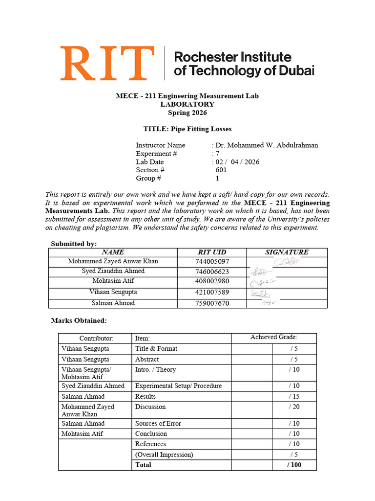 Report 7 (EML II) | PDF | Flow Measurement | Reynolds Number