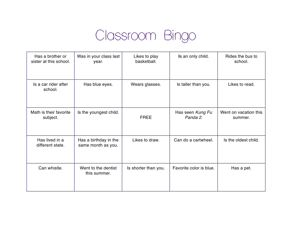 Class Bingo
