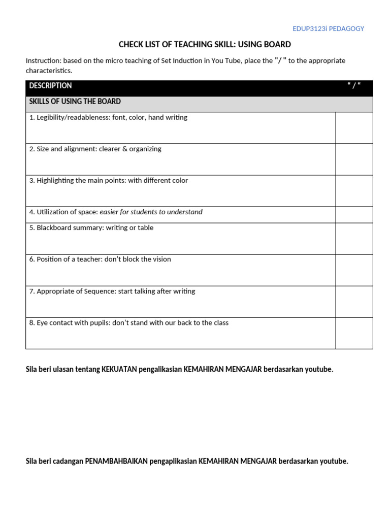 Checklist of Using Board | PDF