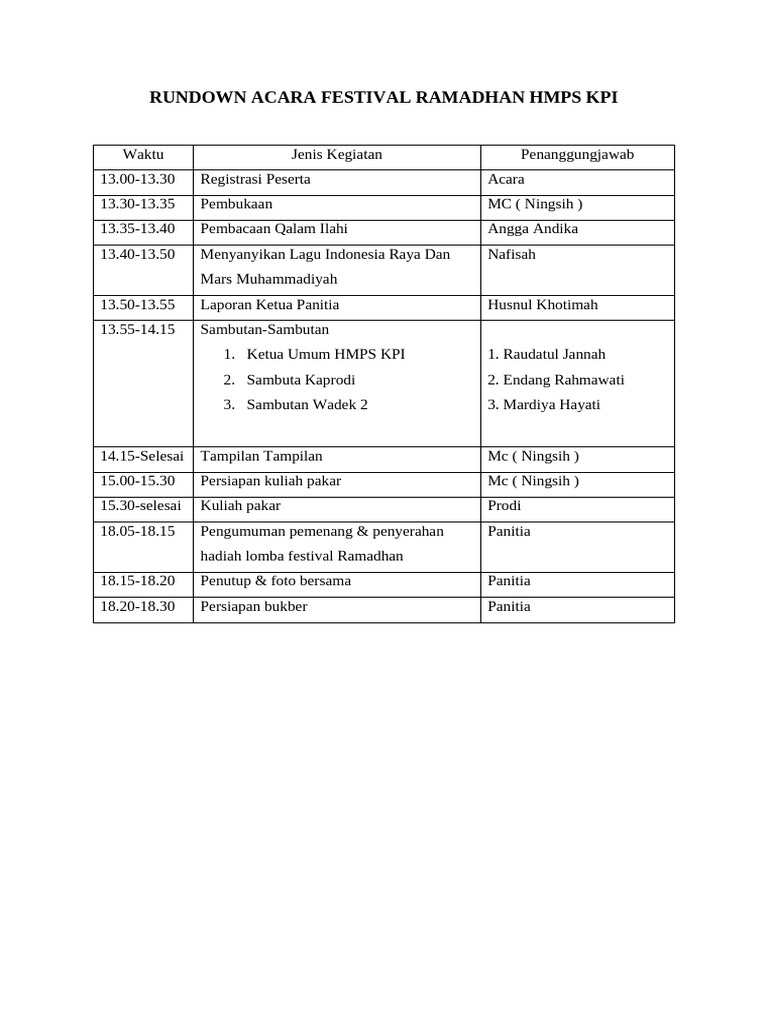 Rundown Acara Festival Ramadhan Dan Teks Mc | PDF
