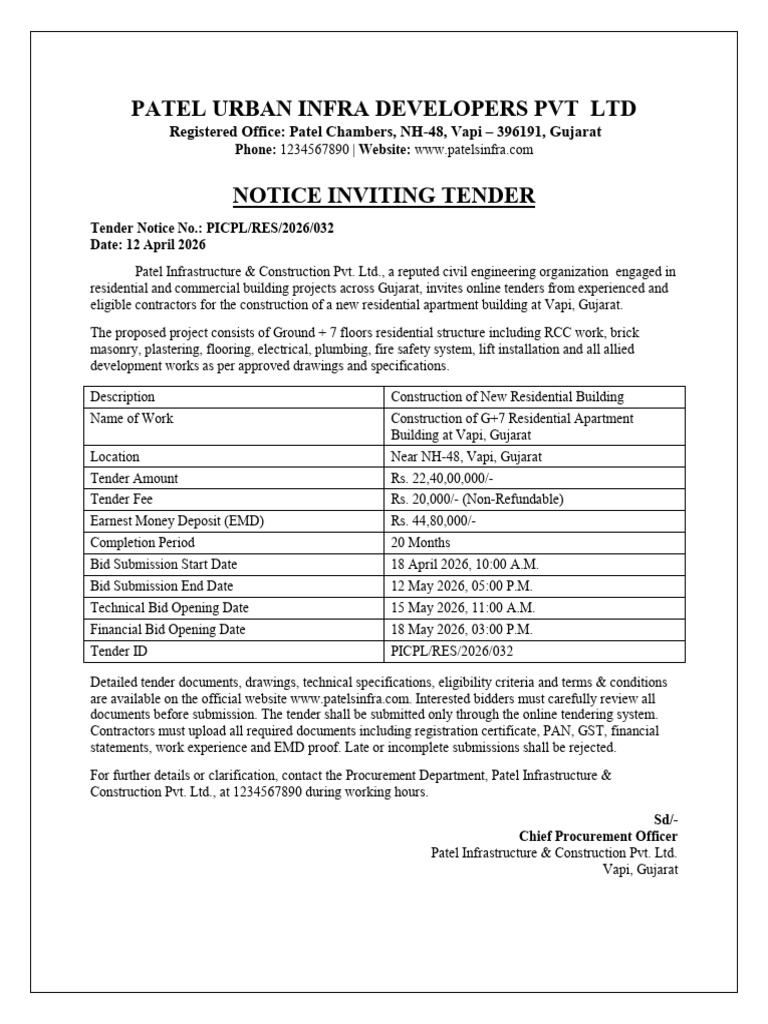 sample of tender notice | PDF