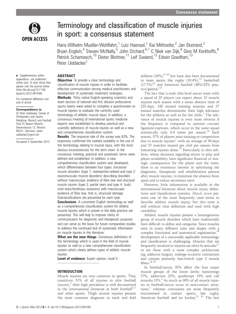 Terminology and Classification of Muscle Injuries in Sports. | PDF ...