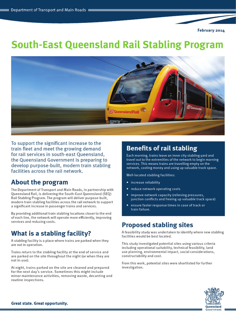 Seq Rail Stabling Program Fact Sheet | PDF | Train | Rail Transport