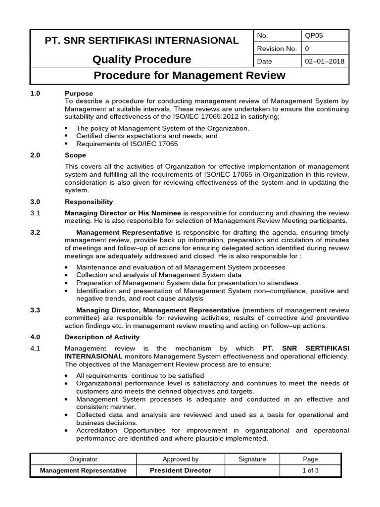 QP 05 Management Review | PDF