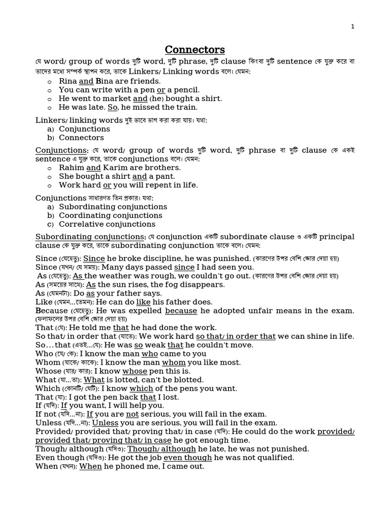Linkers (Conjunctions & Connectors) | PDF | Syntax | Grammar