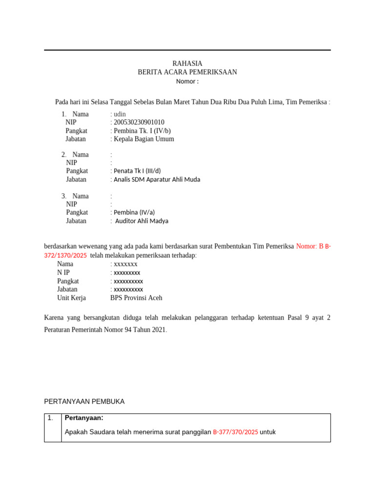 Berita Acara Pemeriksaan HD | PDF