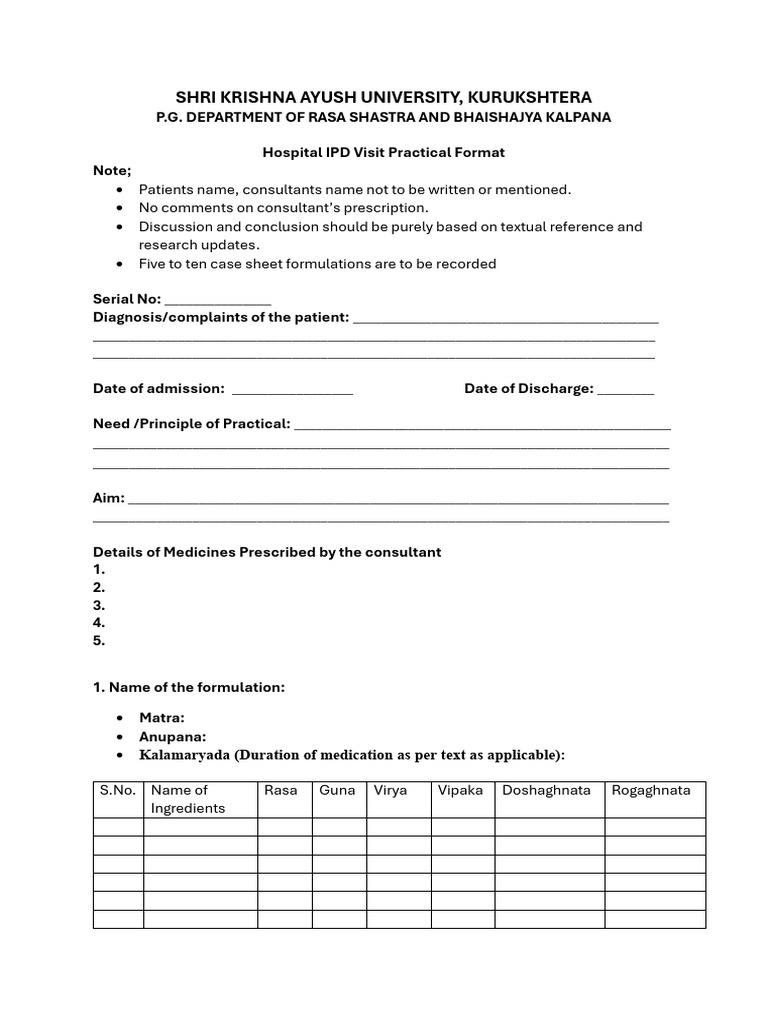 Hospital Visit Proforma | PDF | Public Services | Pharmaceutical Sciences