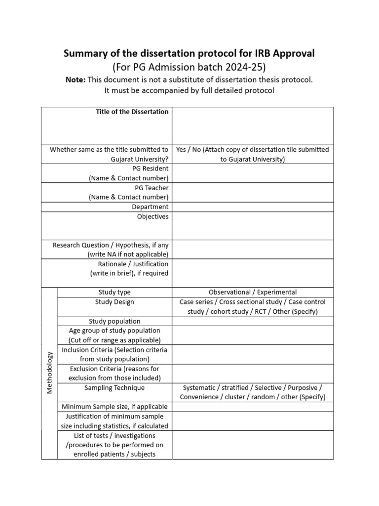 Summary of the Dissertation Protocol for IRB Approval | PDF | Informed ...