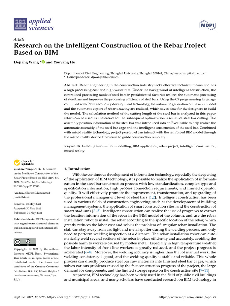 Research on the Intelligent Construction of the Rebar Project | PDF ...