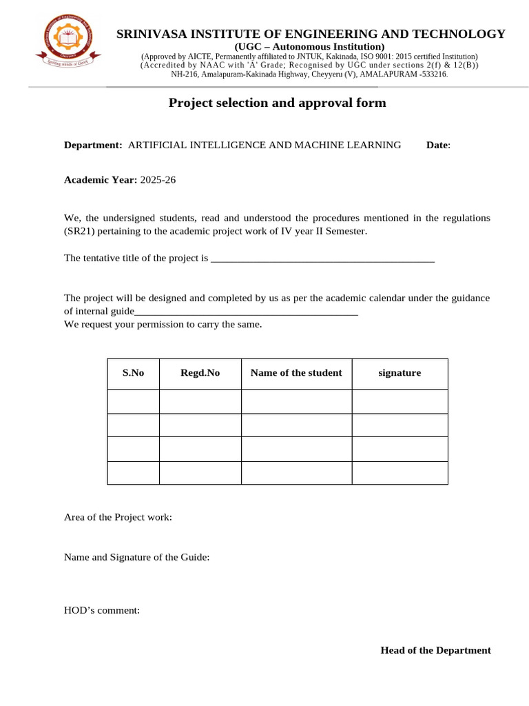 Project Selection and Approval Format | PDF