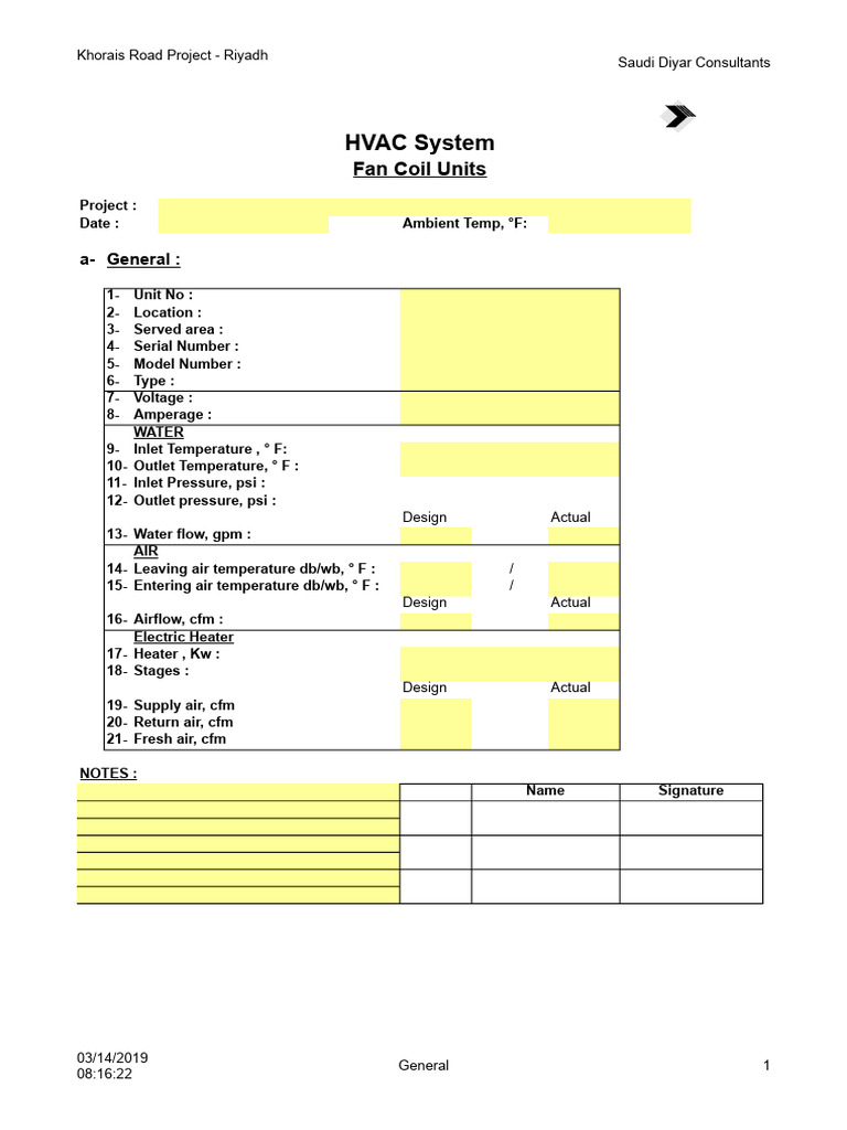 Checklist for Fan Coil Unit – FCU - 012 | PDF | Thermostat | Duct (Flow)