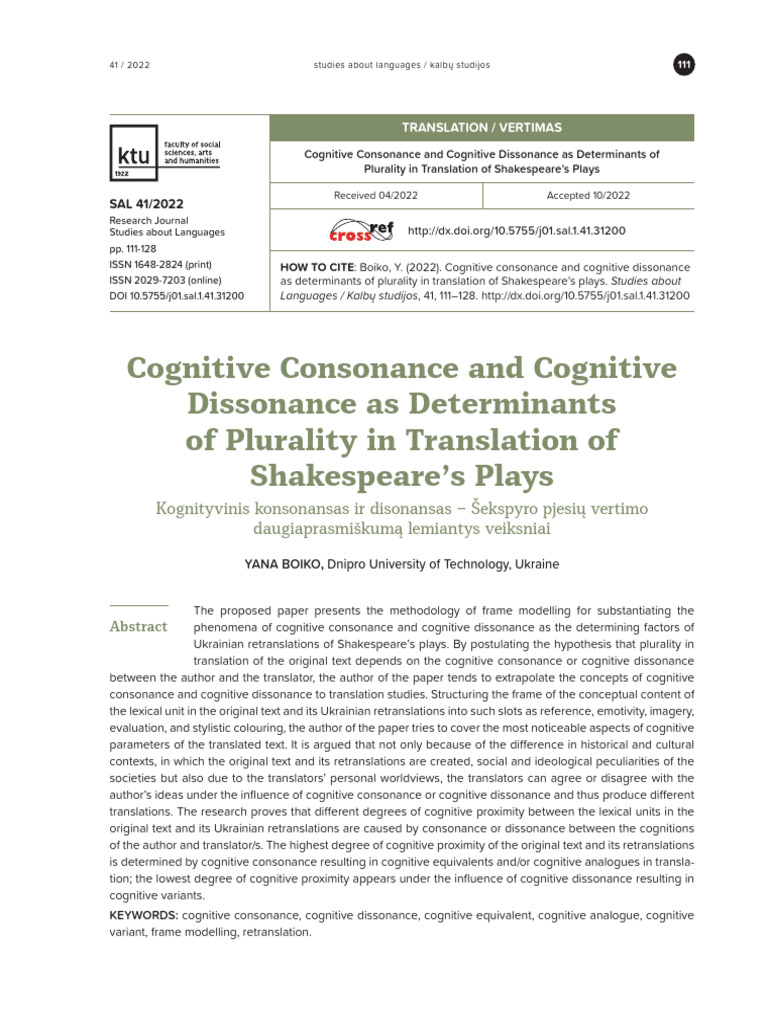 Cognitive Consonance and Cognitive Dissonance | PDF | Cognition | Semantics