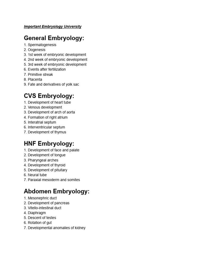 Important Embryology | PDF