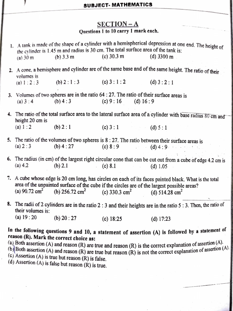 ch-12 Worksheet | PDF | Sphere | Area