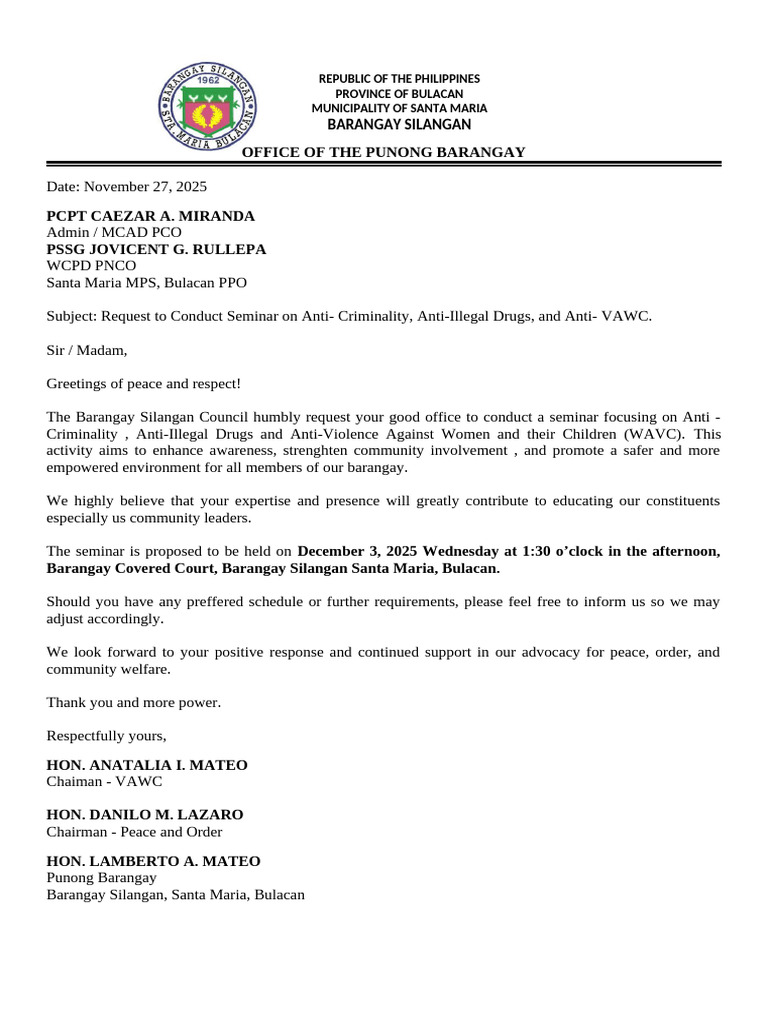 Formal Letter to Santa Maria MPS | PDF