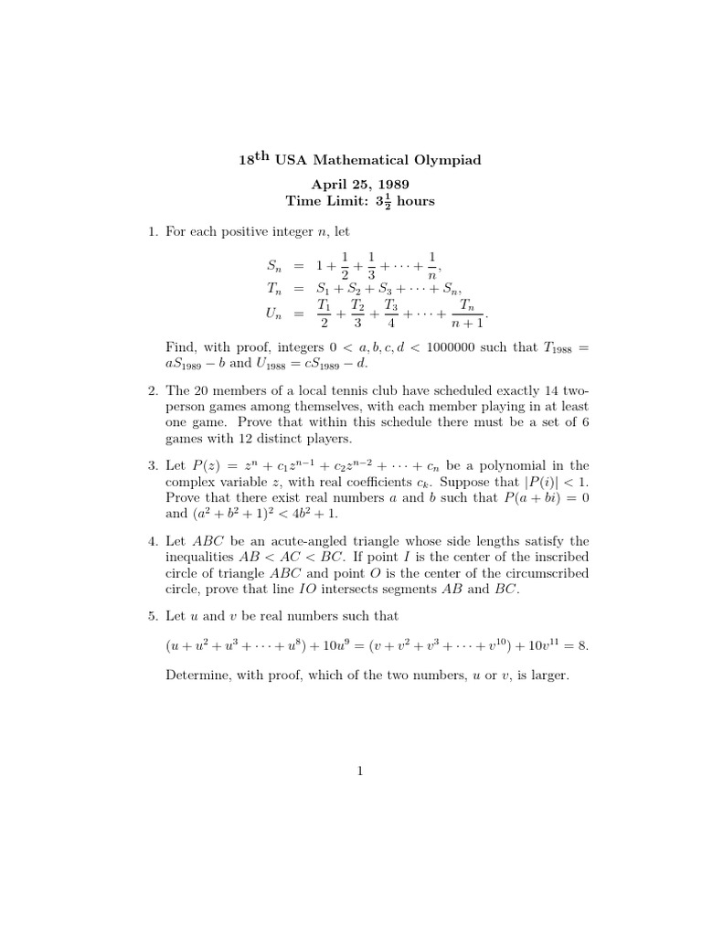 USAMO Problems (1989-2008) | PDF | Triangle | Numbers