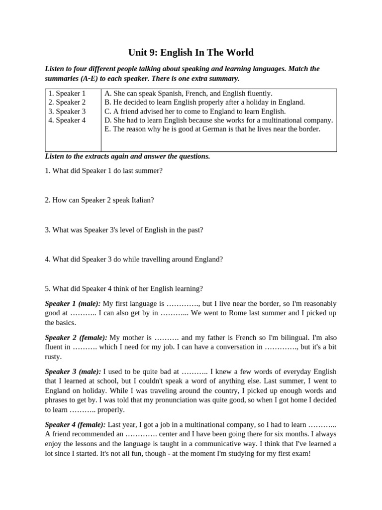 Unit 9 | PDF | English Language | Multilingualism