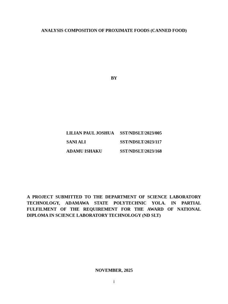 Analysis of Composition of Proximate Foods (Canned Food) | PDF ...