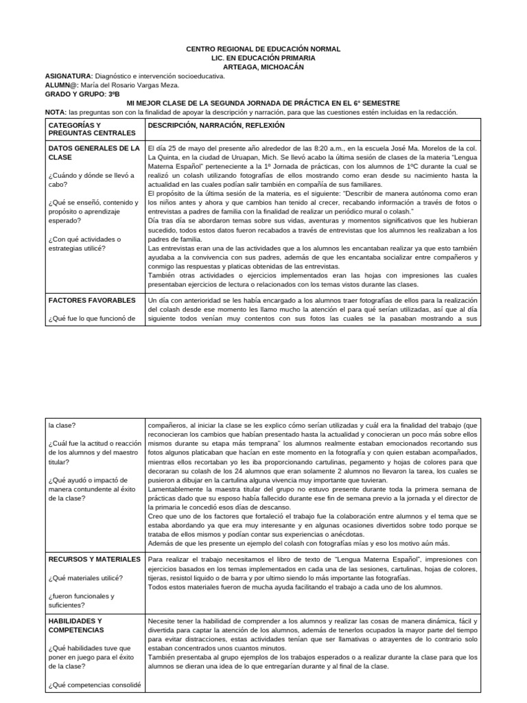 Mi Mejor Clase 3 B Rosario Vargas No56._112032 | PDF | Aprendizaje