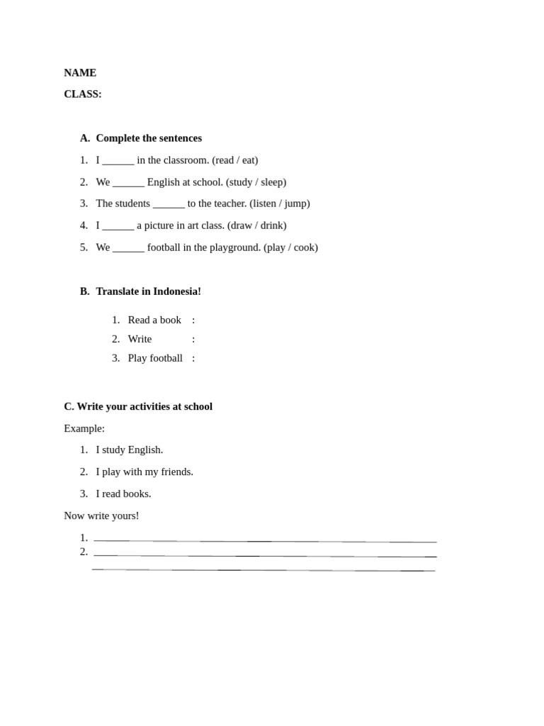 Practice Activities at School | PDF