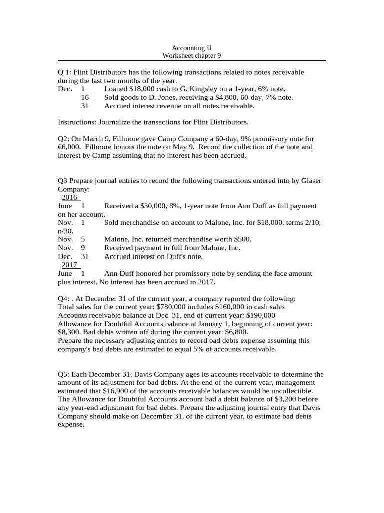 Chapter 9 Worksheet | PDF