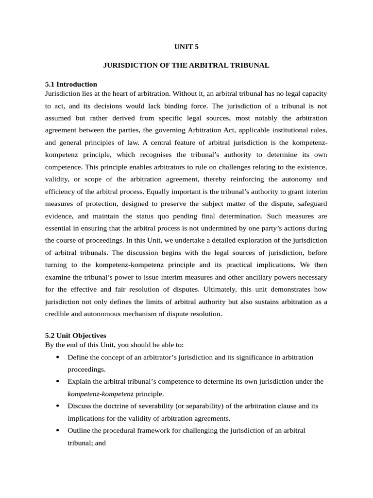 UNIT 5 JURISDICTION OF ARBITRAL TRIBUNAL LLM | PDF | Arbitration ...