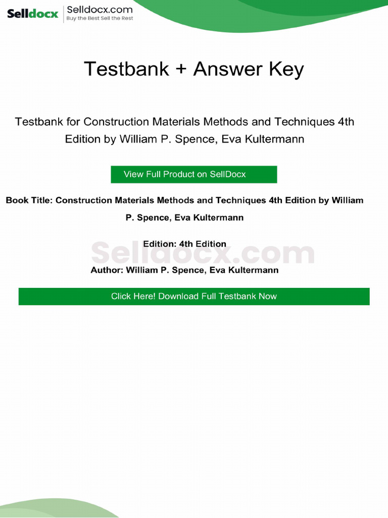 Construction Materials Methods and Techniques 4th Edition Testbank ...