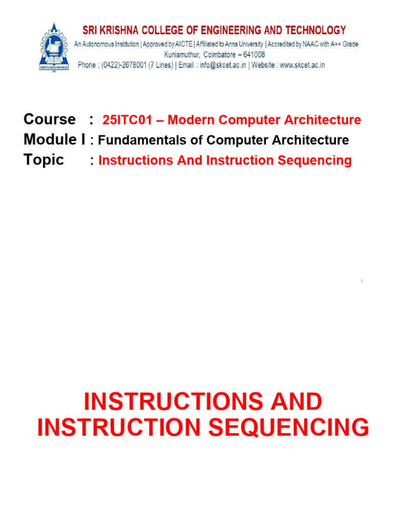 1.4 INSTRUCTIONS AND INSTRUCTION SEQUENCING | PDF | Central Processing ...