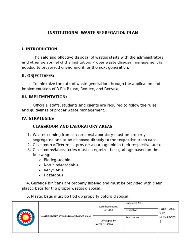 10 0K Waste Segregation Plan | PDF | Waste | Waste Management